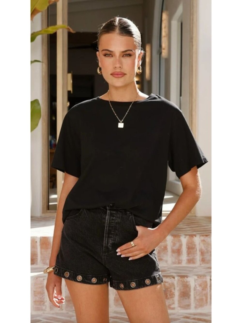 Rolla's Mirage Denim Short Black Sand Eyelet Womens Size 24